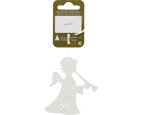 Weihnachtsbaumanhänger Engel Holz 6,5 x 8 x 0,3 cm weiß Engel Holzanhänger mit Trompete als Weihnachtsdekoration