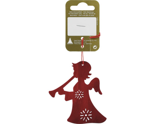 Weihnachtsbaumanhänger Engel Holz 6,5 x 8 x 0,3 cm rot Roter Engel mit Trompete als Weihnachtsbaumschmuck
