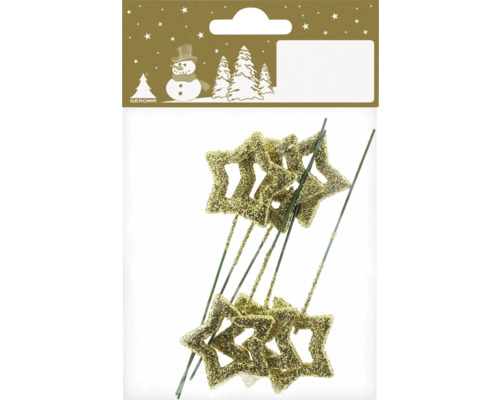 Dekoobjekt Sterne mit Glitter Draht gold 6 Stück Dekosterne am Stab im Verpackung