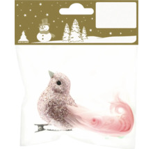 Dekorativer Glitzer-Vogel mit Feder für die Weihnachtszeit