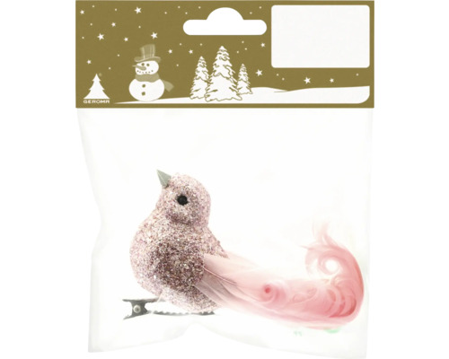 Dekorativer Glitzer-Vogel mit Feder für die Weihnachtszeit