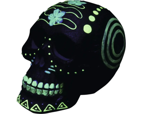 Dekorativer Totenkopf mit floralen und geometrischen Elementen