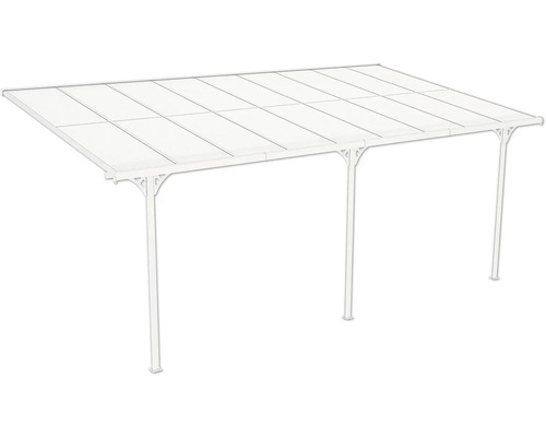 Freistehendes Terrassendach mit transparenten Paneelen und vier Stützpfosten