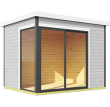 Gartenhaus mit Schiebetür aus Glas