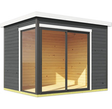 Gartenhaus mit Schiebetür aus Glas