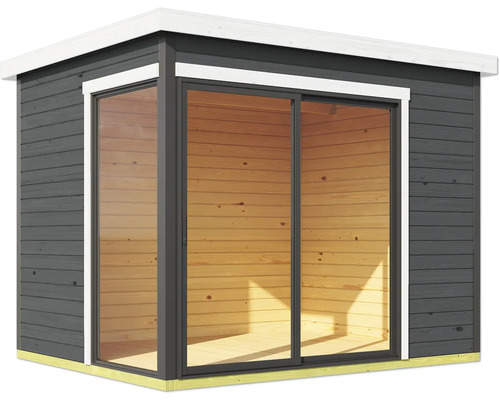 Gartenhaus mit Schiebetür aus Glas