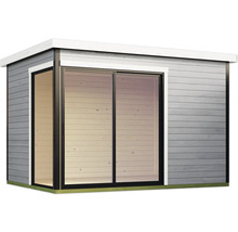 Modernes Gartenhaus mit Schiebetür und Fenster