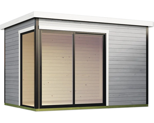 Modernes Gartenhaus mit Schiebetür und Fenster