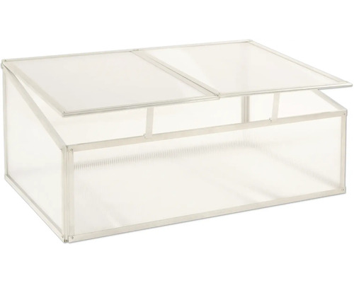 Frühbeetkasten mit geöffnetem Deckel zur Anzucht von Pflanzen