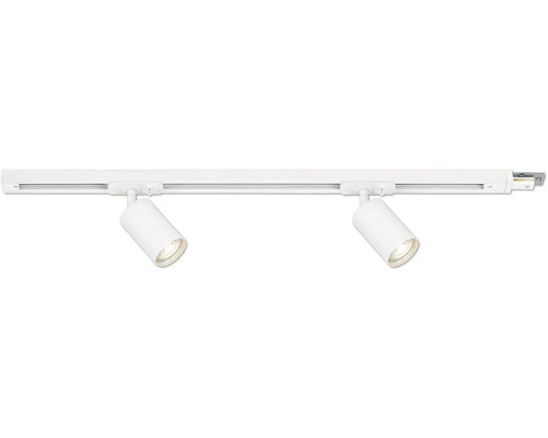 Zwei LED-Strahler an einem Schienensystem zur flexiblen Beleuchtung.