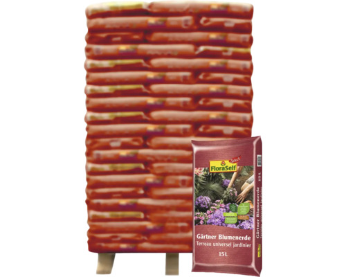 Gärtner Blumenerde FloraSelf Select 60x15 L (= 0,9 m³) Palette Stapel Blumenerde Säcke und einzelner 15 Liter Sack Gärtner Blumenerde