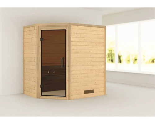 Ecksauna mit Glastür aus Holz