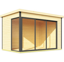 Holzgartenhaus mit Glasschiebetüren