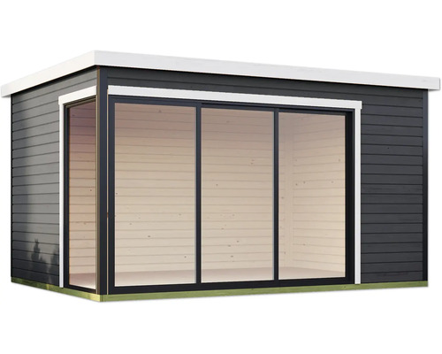 Gartenhaus mit Schiebetür und Holzverkleidung