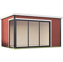 Gartenhaus mit Schiebetür aus Glas