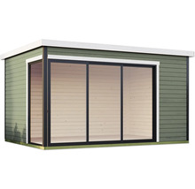 Gartenhaus mit Glasfront und Holzverkleidung