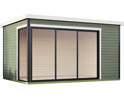 Gartenhaus mit Glasfront und Holzverkleidung