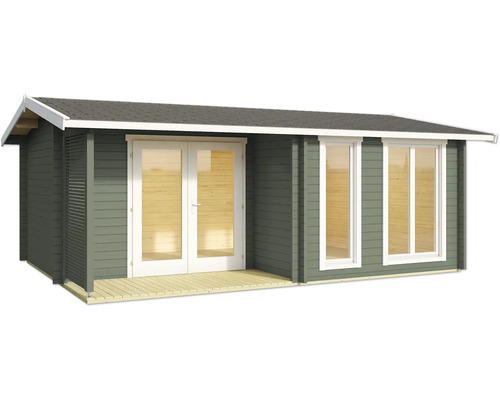 Gartenhaus aus Holz mit Fenstern und Doppeltür
