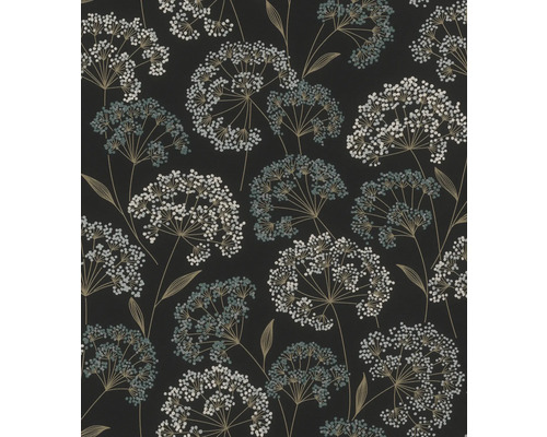 Vliestapete 793321 Allegretto Blumen schwarz Tapete mit Blütenmuster auf dunklem Hintergrund