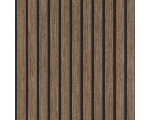 Selbstklebende Vliestapete 370119 Echo Akustik braun 6x0,53m Holzpaneele mit vertikalen Lamellen für Wand- und Deckengestaltung