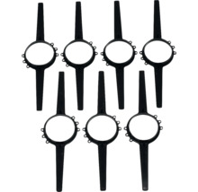 Acht schwarze Rasensprengerbasen aus Kunststoff