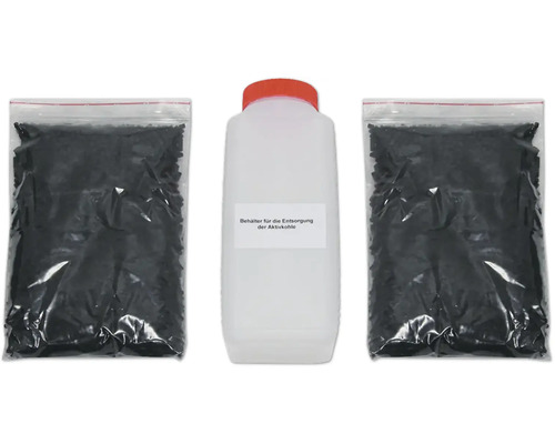 Set mit Aktivkohle und Behälter zur Entsorgung