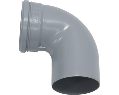 Graues Kunststoffrohrbogenstück für Sanitärinstallationen