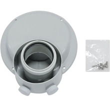 Aufsicht auf einen grauen Dachablauf mit Befestigungsschrauben