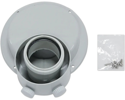 Vaillant Abgasausgleichsstück DN60/100 PP Tiefenunterschied classic zu plus 65 mm 0020042773 Aufsicht auf einen grauen Dachablauf mit Befestigungsschrauben