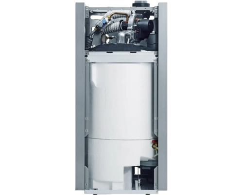 Geöffneter Warmwasserspeicher mit Innenelementen und Boiler