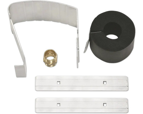 Rohrbefestigungsset mit Rohrschelle, Messingverschraubung, Dämmschelle und Gleitschienen