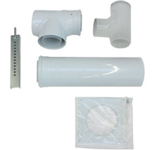 Lüftungsrohrsystem mit T-Stück, Rohr, Halterung und Tellerventil