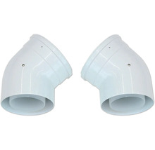 Zwei Kunststoff-Rohrbögen mit 45 Grad Winkel für Lüftungsanlagen.