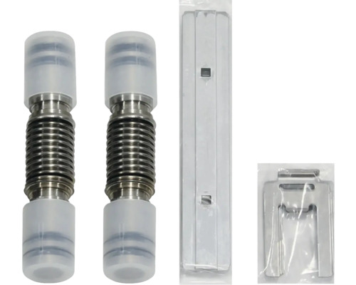 Heizkörperanschluss-Set mit zwei Heizkörperanschlüssen, einer Montageschiene und einer Montageklammer