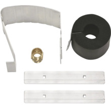 Rohrbefestigungsset mit Rohrschelle, Messingfitting, Dämmstoff und Befestigungsschienen