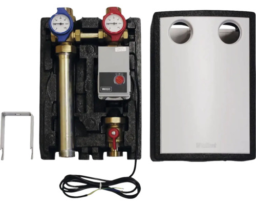 Vaillant Rohrgruppe ohne Mischer Vor-/Rücklauf 1" Hocheffizentspumpe A mit Wämedämmung GEG 0020191817 Heizkreisverteiler mit Pumpe, Manometer und Absperrventilen in Isolierbox