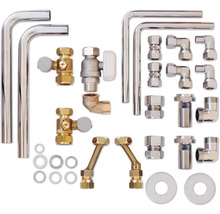 Verschiedene Sanitärinstallationsmaterialien, einschliesslich Rohre, Ventile und Verbinder