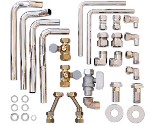 Vaillant Installations-Set AP/UP auf Fremdinstallationen Junkers und Buderus für VC/VCW/VCI 0020201903 Heizkörperanschlussgarnitur mit Ventilen, Rohren und Verschraubungen