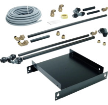 Installationsset mit Rohren, Winkeln, Muffen, Installationskanal und Schrauben