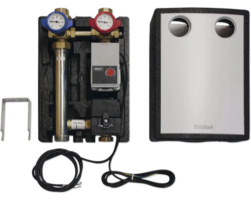 Vaillant Hydraulik Paket Erweiterung 3 1" Mischerkreis mit hydraulicher Weiche quer Rohrgruppen Paket für Wandgeräte 0020219140 Heizkreisverteiler mit Pumpe, Temperaturanzeigen, Regler und Anschlusskabel