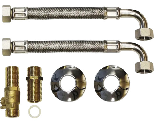 Vaillant Installations-Set Neu-/Altinstallation Kaltwasser und Warmwasser für atmoMAG 114/1 und atmoMAG 144/1 0020234553 Anschlussgarnitur mit zwei Panzerschläuchen, zwei Rosetten, einem Eckventil und einem Verbindungsstück