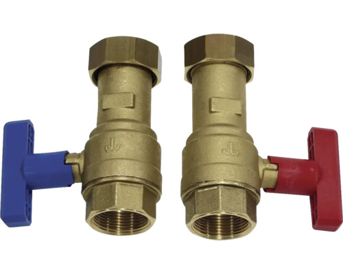 Zwei Absperrventile aus Messing mit T-Griff