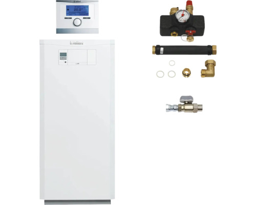 Vaillant Paket 2.68/3 Gas-Brennwertkessel ecoVIT VKK 356/5 und witterungsgeführter Regelung multiMATIC VRC 700/6 0010029847 Vaillant Heizungsanlage mit Regelungseinheit, Montageblock, Ausdehnungsgefäß, Dichtungen, Absperrhahn und Winkelverschraubung