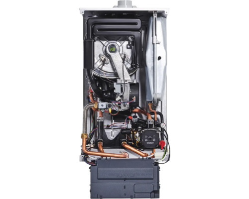 Innenansicht eines Vaillant Heizkessels mit Rohrleitungen und Verkabelung.