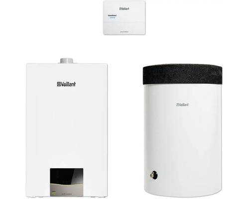 Vaillant Paket 1.176/2 Gas-Wandheizgerät ecoTEC exclusive VC 15 CS/1-7, Warmwasserspeicher uniSTOR exclusive VIH R 150/6 H und witterungsgeführter Regelung sensoDIRECT VRC 710 0010040360 Vaillant Heizungsanlage mit Warmwasserspeicher und Regler