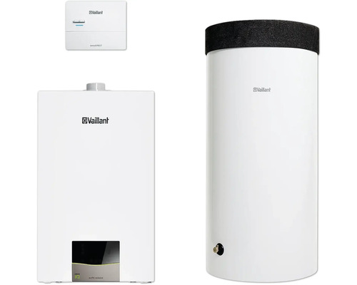 Vaillant Paket 1.181/2 Gas-Wandheizgerät ecoTEC exclusive VC 25 CS/1-7, Warmwasserspeicher uniSTOR exclusive VIH R 200/6 H und witterungsgeführter Regelung sensoDIRECT VRC 710 0010040365 Vaillant Heizungsanlage mit Warmwasserspeicher und Steuerungseinheit