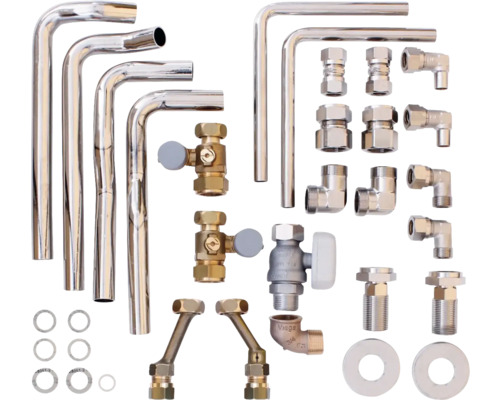 Verschiedene Rohrverbindungsstücke und -winkel für Sanitärinstallationen