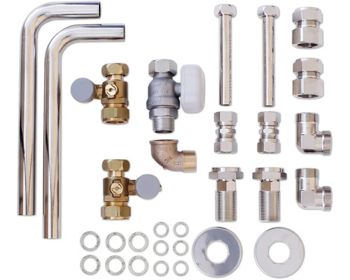 Sanitärinstallationsset mit Rohren, Ventilen und Verbindungsstücken