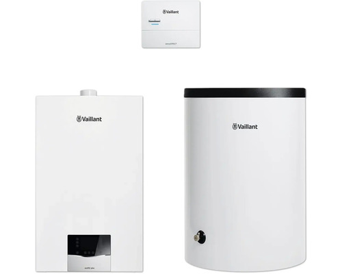 Vaillant Paket 1.655/2 Gas-Wandheizgerät ecoTEC plus VC 10 CS/1-5, Warmwasserspeicher uniSTOR plus VIH R 120/6 B und witterungsgeführter Regelung sensoDIRECT VRC 710 8000013885 Vaillant Heizungsanlage mit Heizkessel, Warmwasserspeicher und Regler