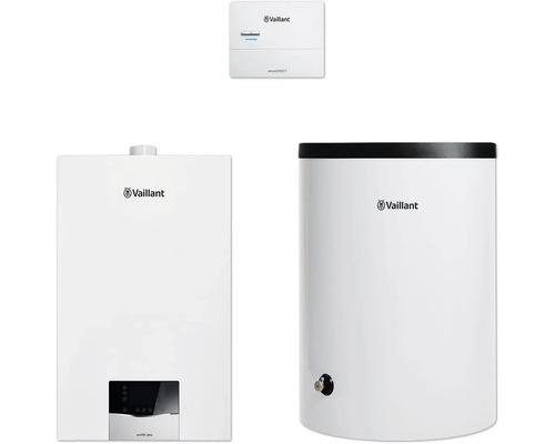 Vaillant Paket 1.662/2 Gas-Wandheizgerät ecoTEC plus VC 20 CS/1-5, Warmwasserspeicher uniSTOR plus VIH R 150/6 B und witterungsgeführter Regelung sensoDIRECT VRC 710 8000013925 Vaillant Heizungsanlage mit Regelung und Warmwasserspeicher